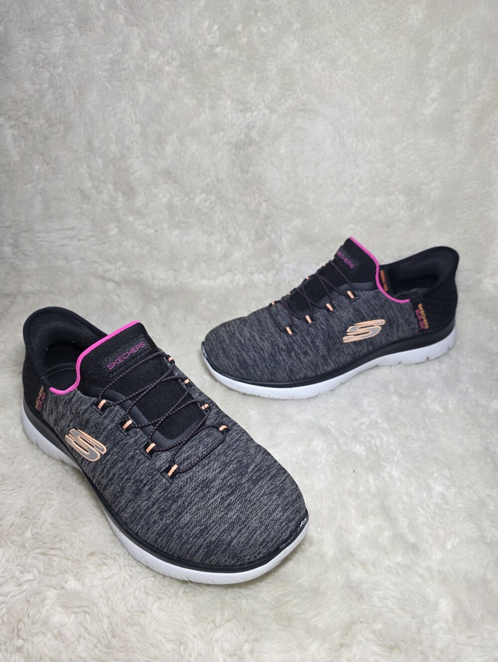 Skechers Hands Free Slip-ins Summits Dazzling Haze Walking Shoes Black Pink 8.5W